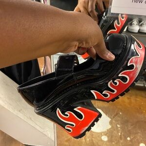black chunky heel with the red flame size 9 hell and back Mary Jane’s